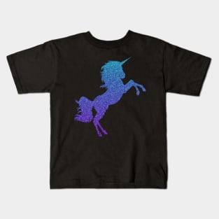 Bright Blue and Purple Ombre Faux Glitter Unicorn Kids T-Shirt